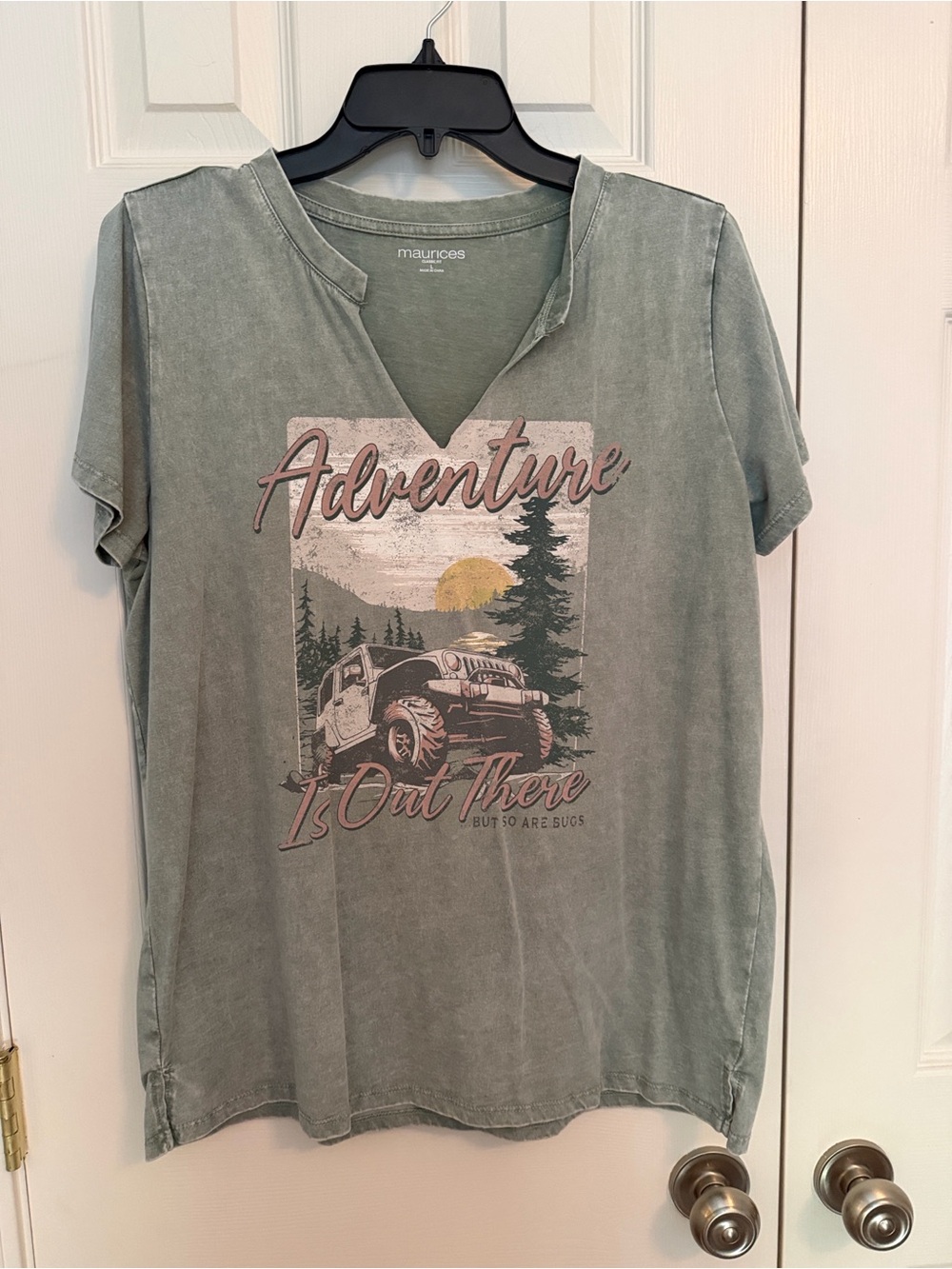 Maurices Sage Green 'Adventure Is Out There' Graphic V-Neck Tee L